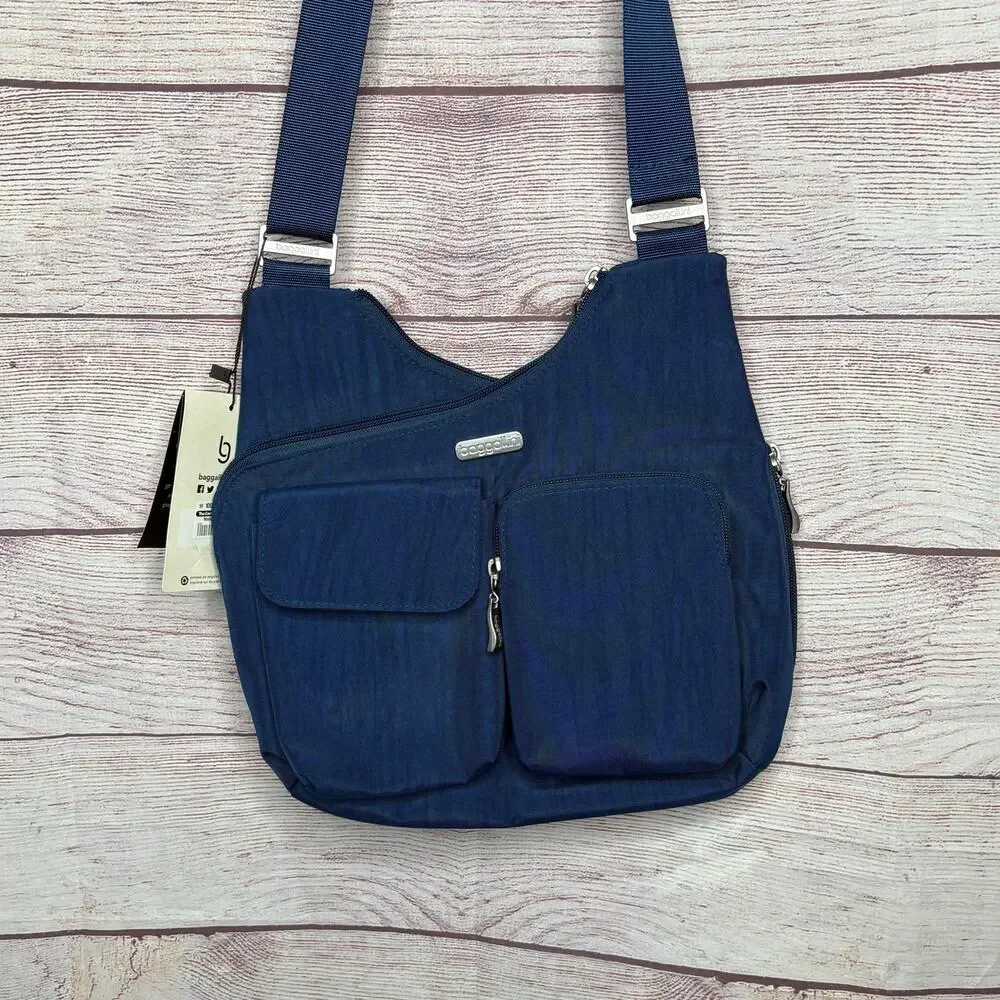 Baggallini Blue Crossover Crossbody Lightweight Pocket Zipper Travel Bag New